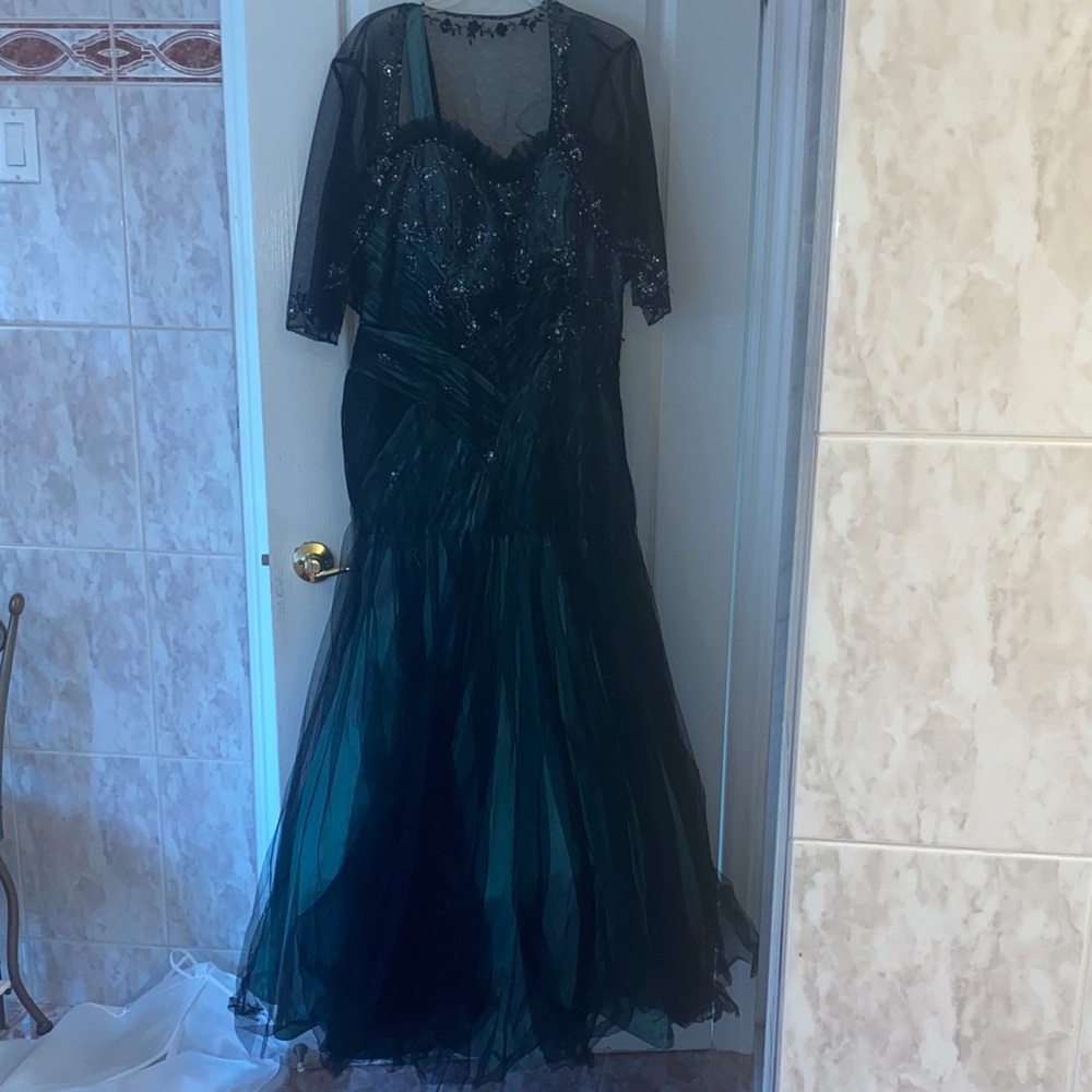 Rina diMontella Elegant Teal and Black Gown